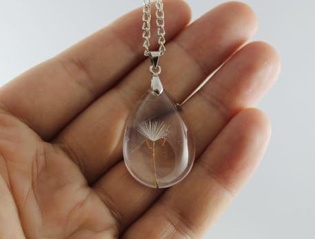 Nice Moment Dandelion Seeds Crystal Pendant Long Wish Necklace Best Friend (Water droplets)