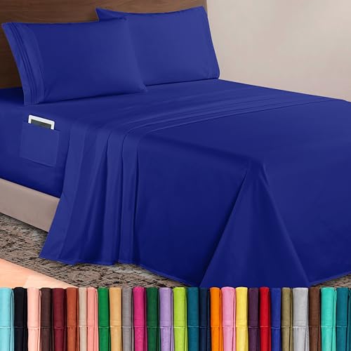 Elegant Comfort Luxurious 1500 Premium Hotel Quality Microfiber 4-Piece Sheet Set, 18-24 Inches Deep - Extra Deep Pocket Sheets - Ultra Soft 4PC Deep Pocket Sheets, King, Royal Blue