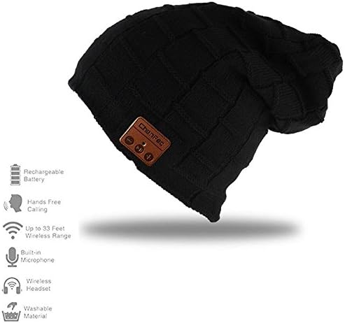 Bluetooth Beanie Hat Cap with Wireless Bluetooth Headphone Headset Earphone for Winter Sports Fitness Gym Exercise, by DeeFec (Big Grid-Black)