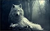 Van Eyck White Wolf Oil Painting Prints on Canvas Abstract Wall Art Picture for Home Decorations(50cm x 70cm Unframed)