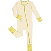 Teach Leanbh Unisex Baby Bamboo Viscose Pajamas with Mittens and Feet Cuffs Soild Printing 2 Way Zipper Long Sleeve Romper