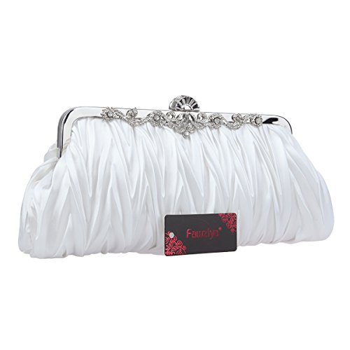Fawziya Satin Pleated Clutch Purses For Women Evening Clutches For Wedding And Party-White - Thumbnail 2