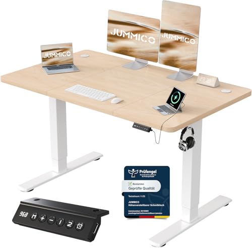 JUMMICO Höhenverstellbarer Schreibtisch mit USB-Ladeanschluss,Schreibtisch Höhenverstellbar Elektrisch 120 x 60 cm, Steh-Sitz Tisch Stehpult Verstellb
