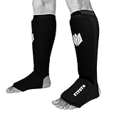 FitsT4 Kickboxing Boxing MMA Muay Thai Karate Taekwondo Cloth Instep Padded Elastic Training Sparring Shin Guards Protector (1 Pair)