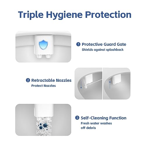 WATERLACE Bidet Attachment for Toilet Seat Water Pressure - Non Electric Bidets Self Cleaning Sprayer - Dual Nozzle Bidet Attachments Toilets Spray - Adjustable Bidets Wash Butt Cleaner for Bathroom