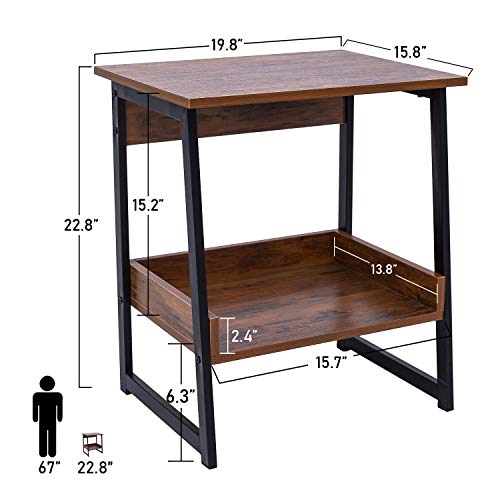 image for HOFOME End Table for Living Room, 2 Tier Storage Side Table, Metal Nig