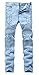 Qazel Vorrlon Men's Biker Moto Vintage Skinny Fit Ripped Distressed Strecth Denim Jeans 606Blue,Size 32
