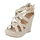Guilty Heart | Womens Gladiator Strappy Open Toe Platform | Comfortable Wedge Sandals