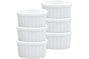 HIC Kitchen Mini Butter Crock Ramekin Set, Fine White Porcelain, 1-Ounce, Set of 6