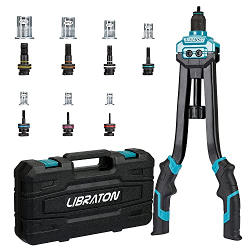 Libraton Professional Hand Riveter for Double Handle Threaded Inserts Kit, 16 Inch Rivet Nut with 70 Nuts and 7 Metric Mandrels, Easy to Replace