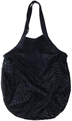 Yeefant Durable Layer Reusable Fruit String Grocery Shopper Cotton Tote Mesh Woven Long Portable and Convenient Shopping Net Shoulder Bag,Washable,Wear Resisting,Black