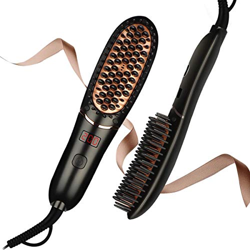 Hair Straightener Brush for Men Women,Ralthy Portable Ionic Beard Straightener with Anti-Scald，[Fast Ceramic Heating,Auto Temperature Lock & Auto-Off ] Straightening brush for Home and Travel