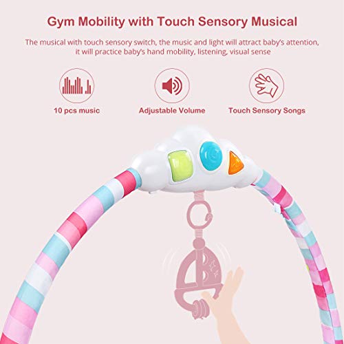 Forstart Kick and Play Piano Gym Large Activity Play Mat for Baby Sit Lay Down Infant Tummy Time Sensory Development Educational Playtime Pink - Thumbnail 3