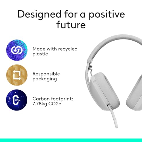 Logitech Zone Vibe 100 Lightweight Wireless Over Ear Headphones with Noise Canceling Microphone, Advanced Multipoint Bluetooth Headset, Works with Teams, Google Meet, Zoom, Mac/PC - Off White