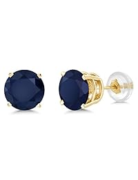 2.00 ct ronda 6 mm Blue Sapphire 14 K oro amarillo Stud arete