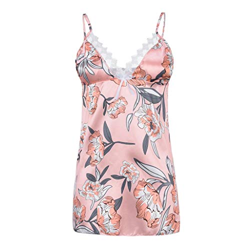 Amacok Sleepwear Women's Sexy Lingerie Dress Satin Lace Flower Pajamas V Neck Nightgown Loungewear (Pink,S) - Thumbnail 4