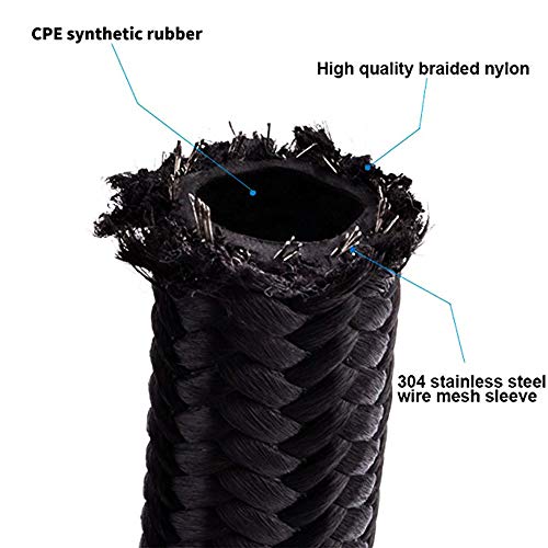 ESPEEDER 10Ft 6AN Fuel Cell Gas Tank 3/8 Nylon Braided Oil Hose Line+ 8PCS AN6 Fittings Adapters Kit - Thumbnail 7