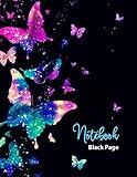 NOTEBOOK BLACK PAGE: Black Paper Journal with Lined Pages: Using Fluorescent and Metallic Gel Pens. 110 pages of 8.5