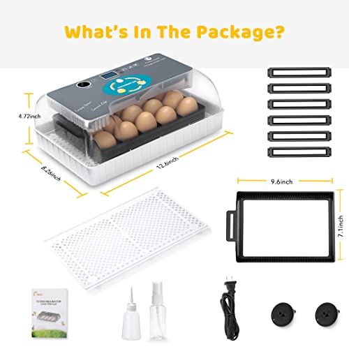 Apdoe Egg Incubator Clear View, Automatic Egg Turner, Temperature Humidity Control, Egg Candler