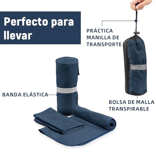 Toalla Microfibra Secado Rápido 3 Pack, Toalla Natacion Super Absorbente Toalla Gym de Baño Suave y Ligero para Natacion,Toalla de Viaje Ligera y Portatil para Natacion,Deporte,Baño,Viajes,Azul Oscuro
