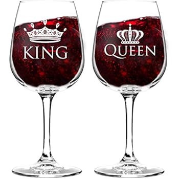Amazon Com King And Queen Wine Glass Gift Set Of 2 12 75 Oz