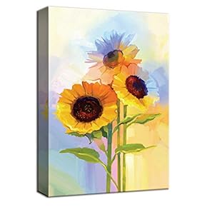 Canvas Wall Art Beautiful Flowers Blue Yellow Painting Artwork for Home Decor Framed - 12x18 inches