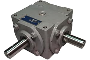 SpinCo Bearing 40 HP Right Angle Bevel Gearbox with 2 Keyed Shafts CW/CCW 1:1 - Cast Iron housing - Input Speed: 1,800 Max RPM; 19455-KW-KW-GR