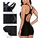 CharmLeaks Women Chlorine Proof Swimsuit Modest Racerback Aquatard Unitard 1 Piece Swimwear Black Grey L