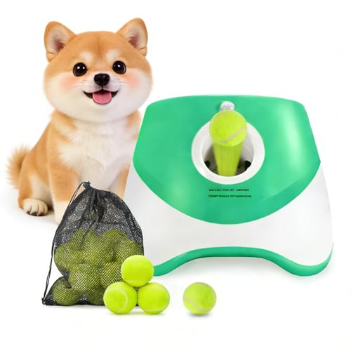 Automatic Dog Ball Launcher, Interactive Dog Toys Tennis Balls Thrower for Small and Medium-Sized Dogs, Green 26 * 27 * 21Cm