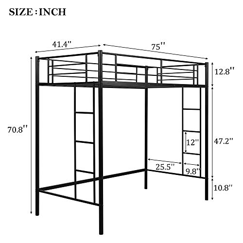 Twin Loft Bed Frame with 2 Ladders, High Metal Loft Bed for Kids, 220