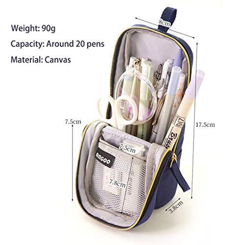 iSuperb Stand Up Pencil Case Canvas Pencil Holder Phone Holder Mobile Phone Bracket Function Desk Organizer Makeup Cosmetic Bag (Dark Blue)