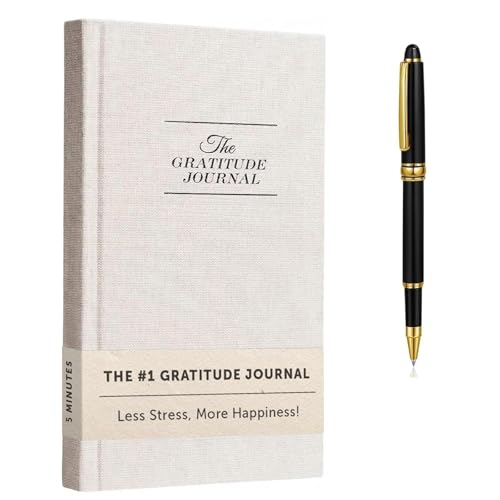 Gratitude Journal with Metal Pen, for More Happiness, Positivity, Mindfulness & Self Care, A Simple Effective Daily Mindfulness Journal, for Women & Men (White)