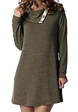 Levaca Womens Long Sleeve Button Deco Neck Loose Casual Tunic Dress Army Green M