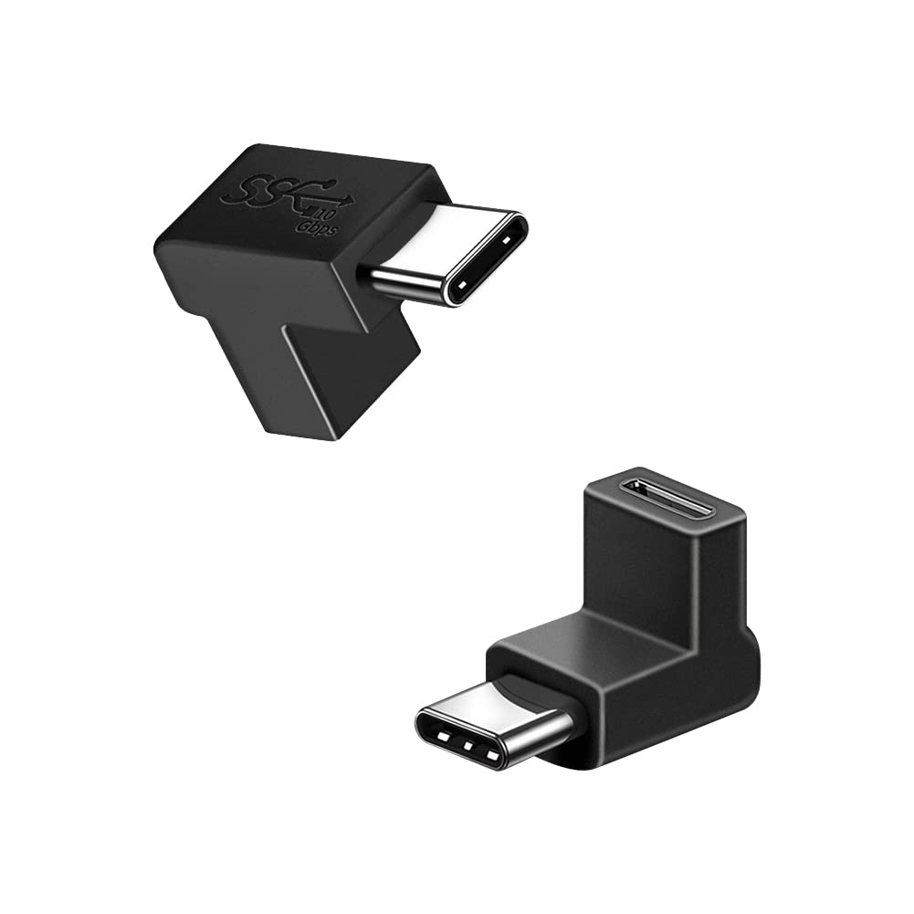 Seminer USB C 90 Degree Adapter (2 Pack), USB-C 3.1 Male to Female Adapter, Type C Vertical Upward & Downward Angled Adapter Expansion Connector Compatible for MacBook, USB-C Tablet and Phone