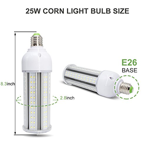 25W LED Corn Light Bulb, E26 Medium Screw Base, 6500K Daylight White 2400 Lumens, 200 Watt Equivalent Metal Halide Replacement for Indoor Outdoor Large Area Lighting, Street and Area Light, HID, HPS
