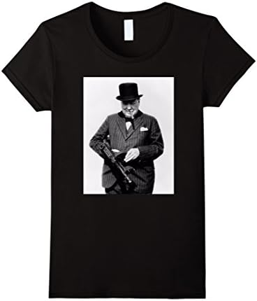 Womens Sir Winston Churchill T-Shirt - Tommy Gun Patriot Small Black