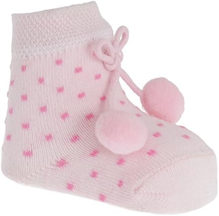 My Little Chick Newborn Baby Girls Socks with Pom Poms (Newborn) (Pink (Polka Dots))