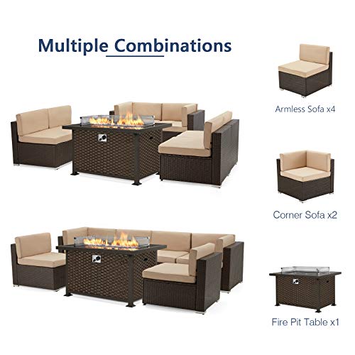U-MAX 7 Pieces Patio Furniture Sectional Sofa with Gas Fire Pit Table, Wicker Outdoor Sofa Set, 50,000 BTU Auto-Ignition… - Image 3