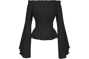 COS2BE Womens Renaissance Long Sleeve Blouse Victorian Pirate Shirt Boho Tops Ruffle Smocked Waist Cosplay Costumes