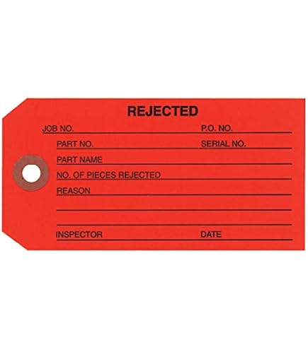 Red Tags For Rework PRODUCTION/INSPECTION TAGS - REJECTED, REWORK, ACCEPTED AND MORE