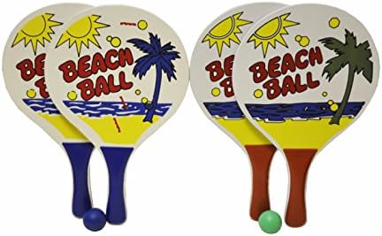 Beach Wood Paddle Bat Set - Choice of 2 colours - Bat and ball set (Red/Orange Handle)