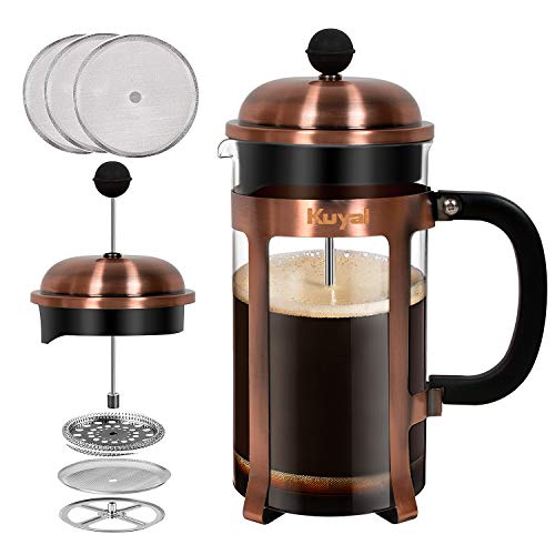 Glass French Press Coffee Tea Maker (34 oz, about 8 cups), 1000 ml Stainless Steel Coffee Press