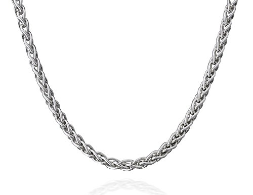 Italian Sterling Silver Wheat Spiga Chain Necklace, 18 Inches in Length, 1.5 mm in Width