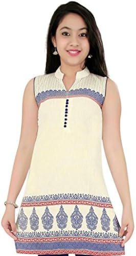 Girl's Tunic Set, Indian Clothing (34 ( 9-10 Years ), Off White)