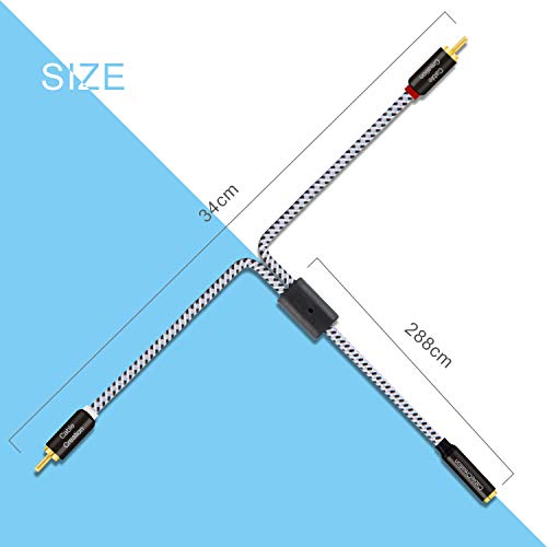 3.5mm to RCA Cable,CableCreation 10 feet 3.5mm Female to 2RCA Male Stereo Audio Cable Gold Plated Compatible Smartphones, MP3, Tablets, Speakers,Home Theater,HDTV,Black and White/3m