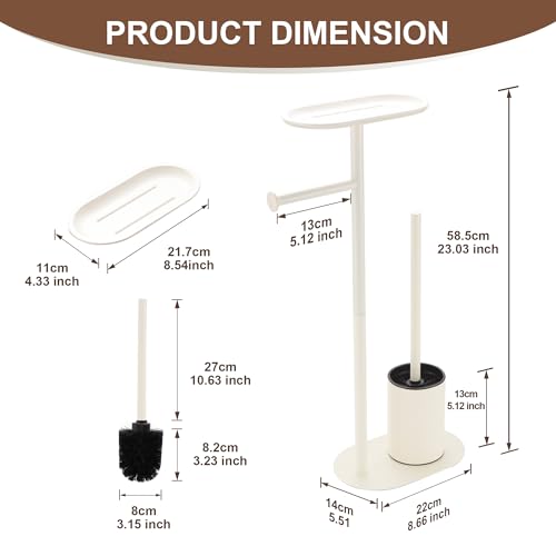 BGL White Stainless Steel Freestanding Toilet Brush Set - Toilet Brush and Toilet Brush with Toilet Paper Holder, 3 in 1 Set with Shelf, Modern Design