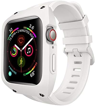 Soon Compatible Apple Watch Band 44mm, Rugged Protective Case Strap Replacement fit iWatch Series 4 44MM Sports & Edition - White