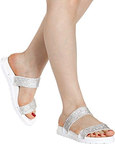 Wild Diva Lounge Women's Ditzy Glitz Rhinestone Slides (Available in 3 Colors),White,7