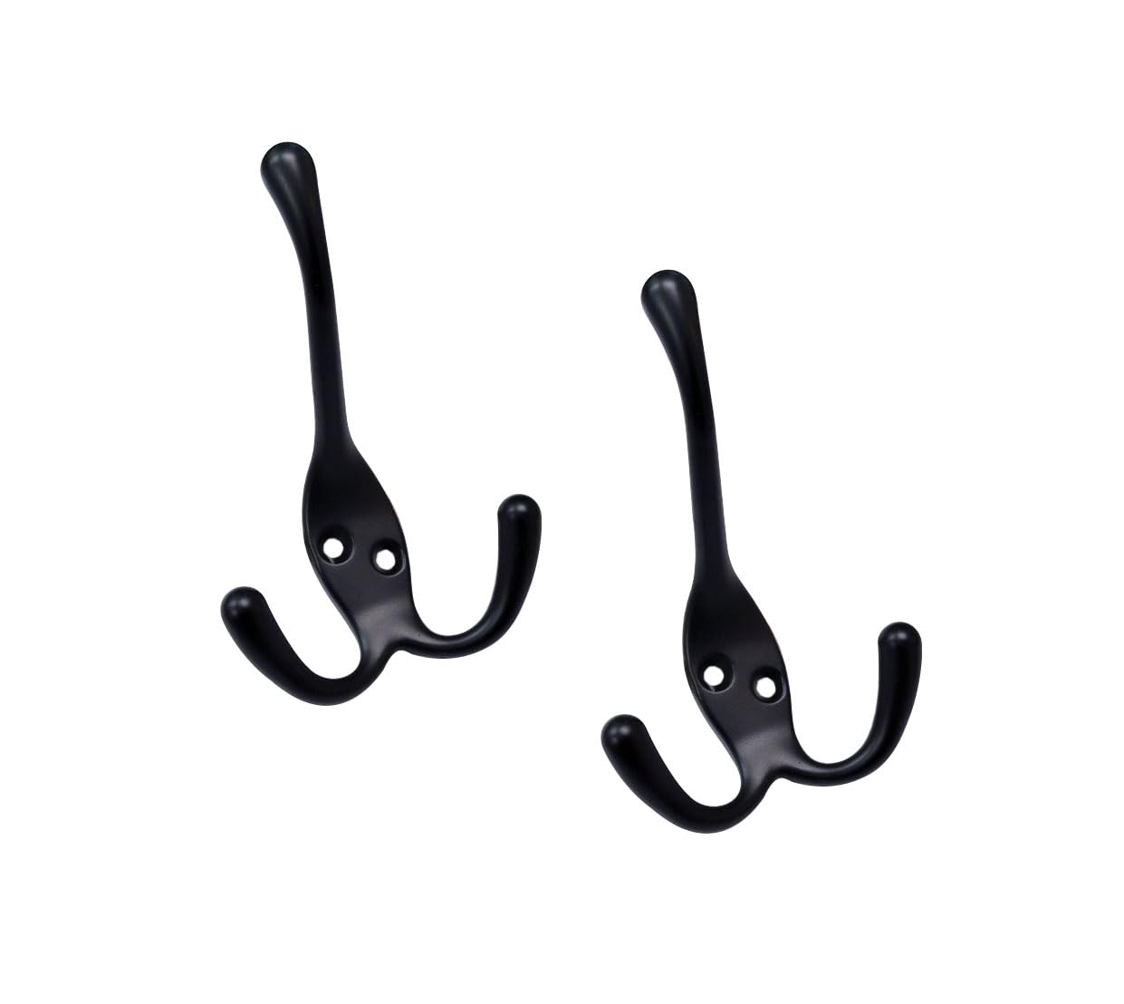 QCAA Premium Quality Premium Quality Three Prongs Hook, 4", Zinc Die Cast, Matte Black, 2 Pack, Made in Taiwan