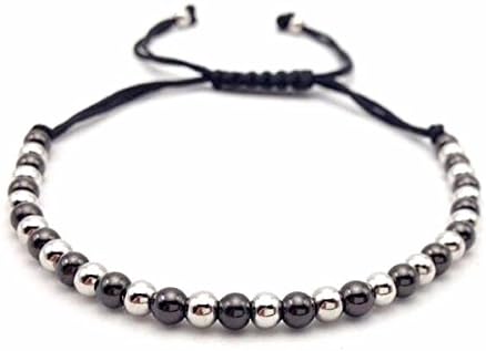 Macrame Braided 4mm Round Copper Beads Bracelet by MayaBracelets (Gun Black &amp; Silver)